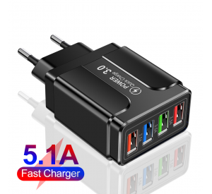 For Home, Travel, Office, Etc 3.1A 4usb Multi-Port Charger EU/US/UK Plug Mobile Phone Fast Charger Multiple Protection Suitable 
