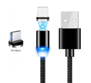 Nueva llegada 3 enchufe 3 en 1 Cable micro USB de carga rápida magnética Tipo C Cargador de cable de datos de teléfono USB C para Samsung Android IOS