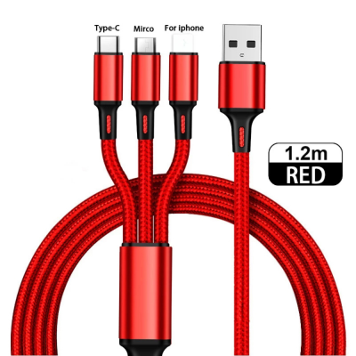 Hot Sell 3 In 1 Micro USB Type C Charger Cable Multi  Charging Cord  Mobile Phone Wire For Samsung/Iphone/ Huawei and multiple phone models' />