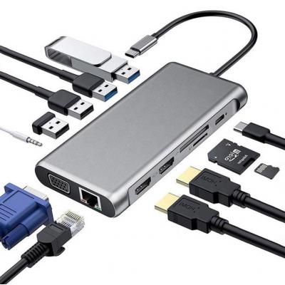12 en 1 USB Type-C USB-C Multi Hub Laptop Docking Station HDMI 1080P 60Hz USB C Hub 12 en 1 para Macbook' />