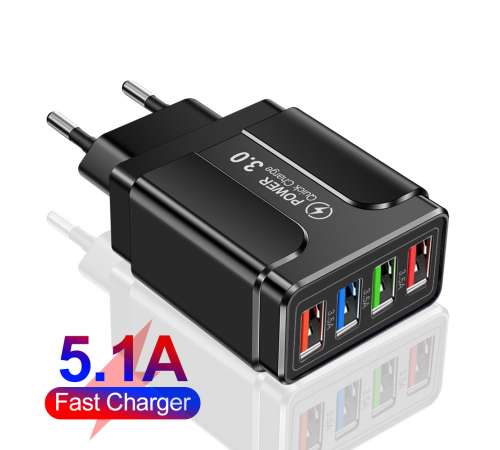 For Home, Travel, Office, Etc 3.1A 4usb Multi-Port Charger EU/US/UK Plug Mobile Phone Fast Charger Multiple Protection Suitable 