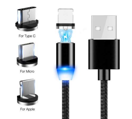 New Arrival 3 plug 3 in 1 Magnetic Fast Charging Micro Usb Cable Type C Usb C Phone Data Cable charger for Samsung Android IOS